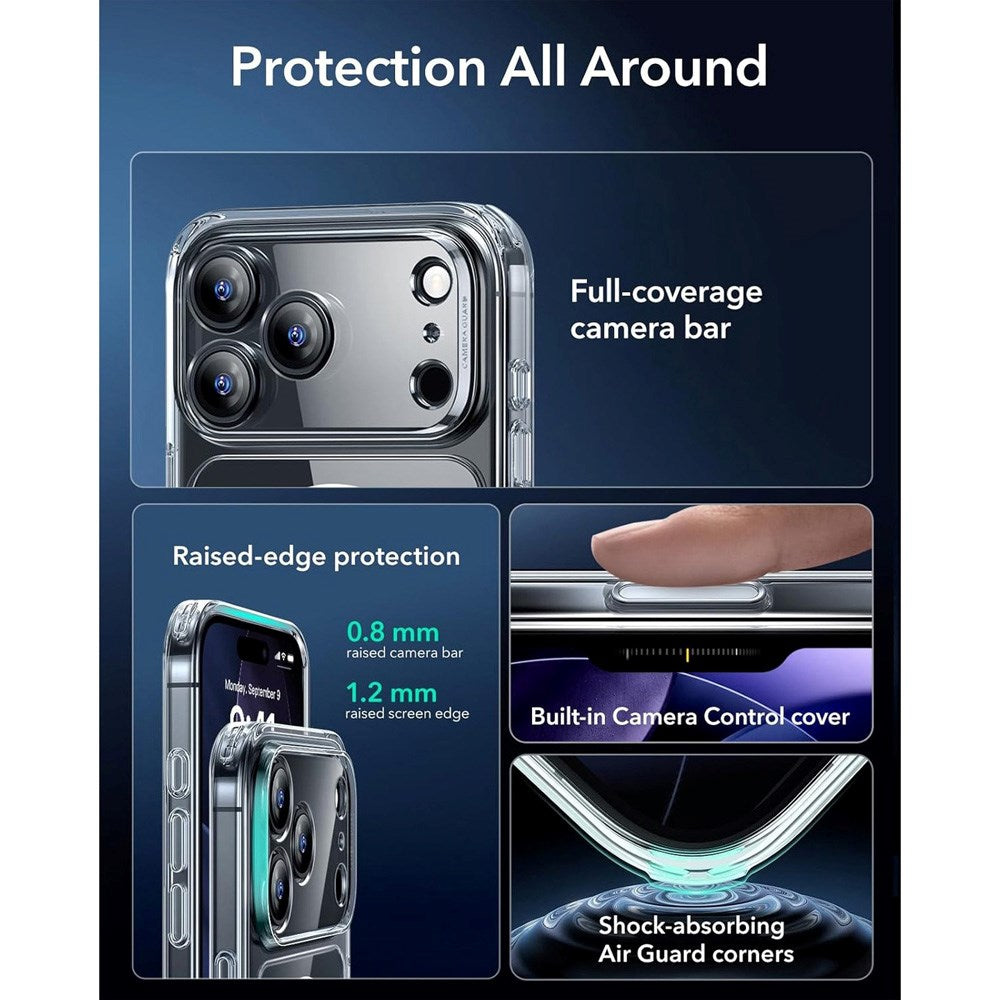 ESR iPhone 17 Pro Max Classic Hybrid Case m. Camera Control Knap - MagSafe Kompatibel - Gennemsigtig