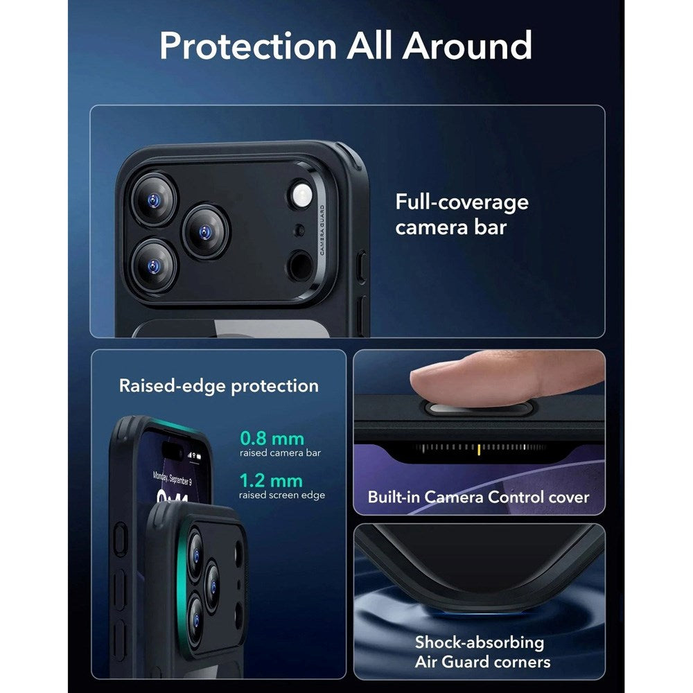 ESR iPhone 17 Pro Max Classic Hybrid Case m. Camera Control Knap - MagSafe Kompatibel - Gennemsigtig / Sort