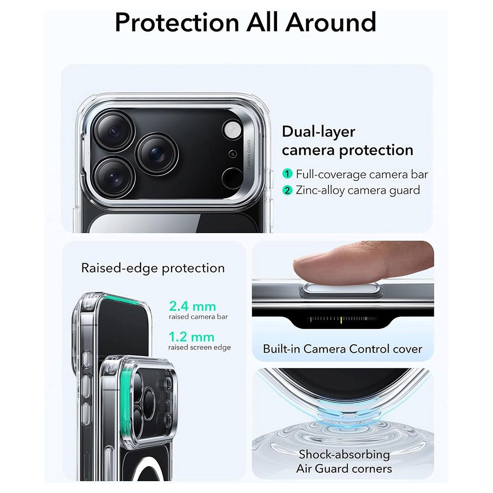 ESR iPhone 17 Pro Max Classic Hybrid Stash Case m. Kickstand - MagSafe Kompatibel - Gennemsigtig