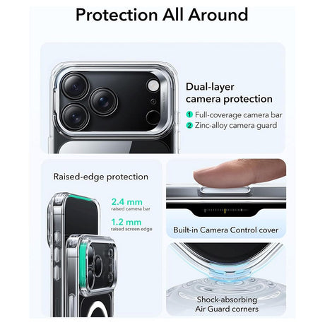ESR iPhone 17 Pro Max Classic Hybrid Stash Case m. Kickstand - MagSafe Kompatibel - Gennemsigtig