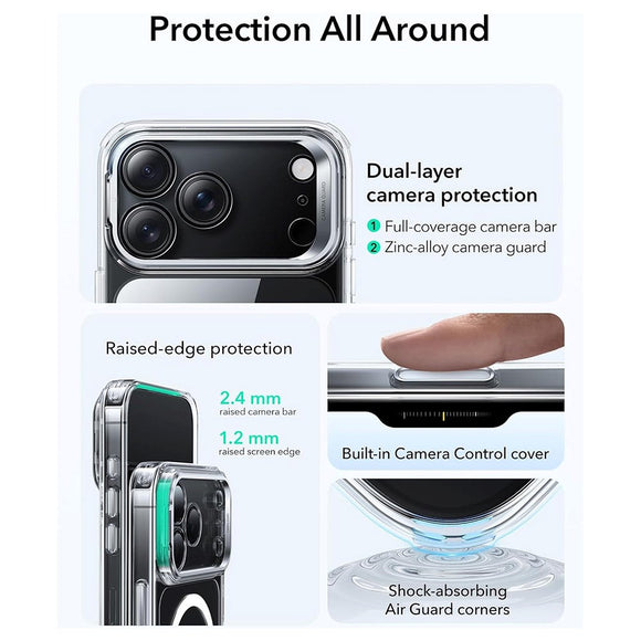 ESR iPhone 17 Pro Max Classic Hybrid Stash Case m. Kickstand - MagSafe Kompatibel - Gennemsigtig