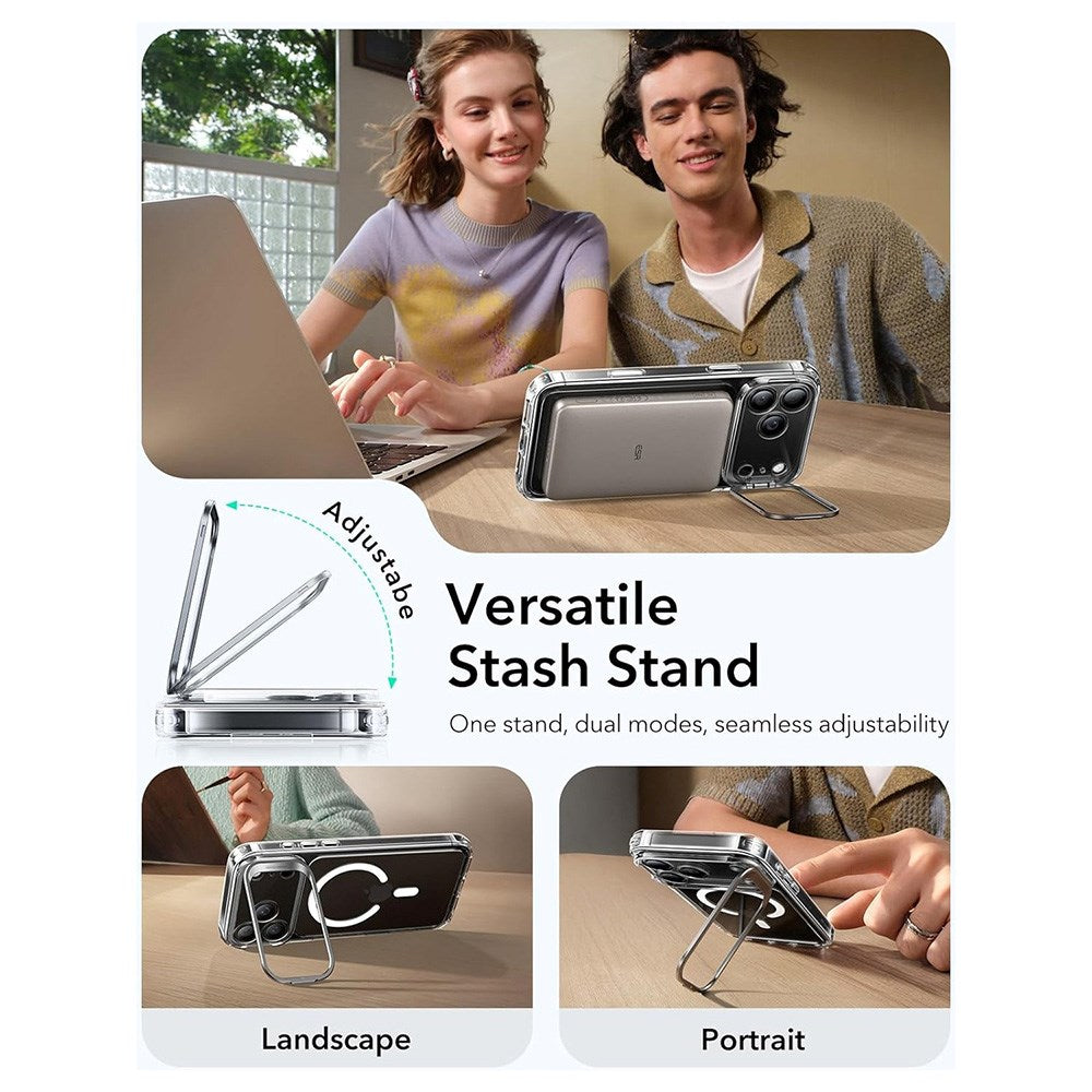 ESR iPhone 17 Pro Max Classic Hybrid Stash Case m. Kickstand - MagSafe Kompatibel - Gennemsigtig