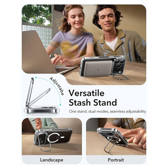 ESR iPhone 17 Pro Max Classic Hybrid Stash Case m. Kickstand - MagSafe Kompatibel - Gennemsigtig