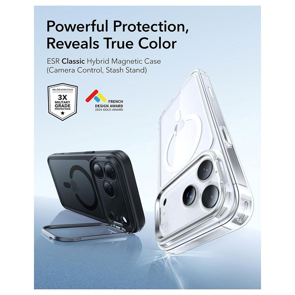 ESR iPhone 17 Pro Max Classic Hybrid Stash Case m. Kickstand - MagSafe Kompatibel - Mat Sort