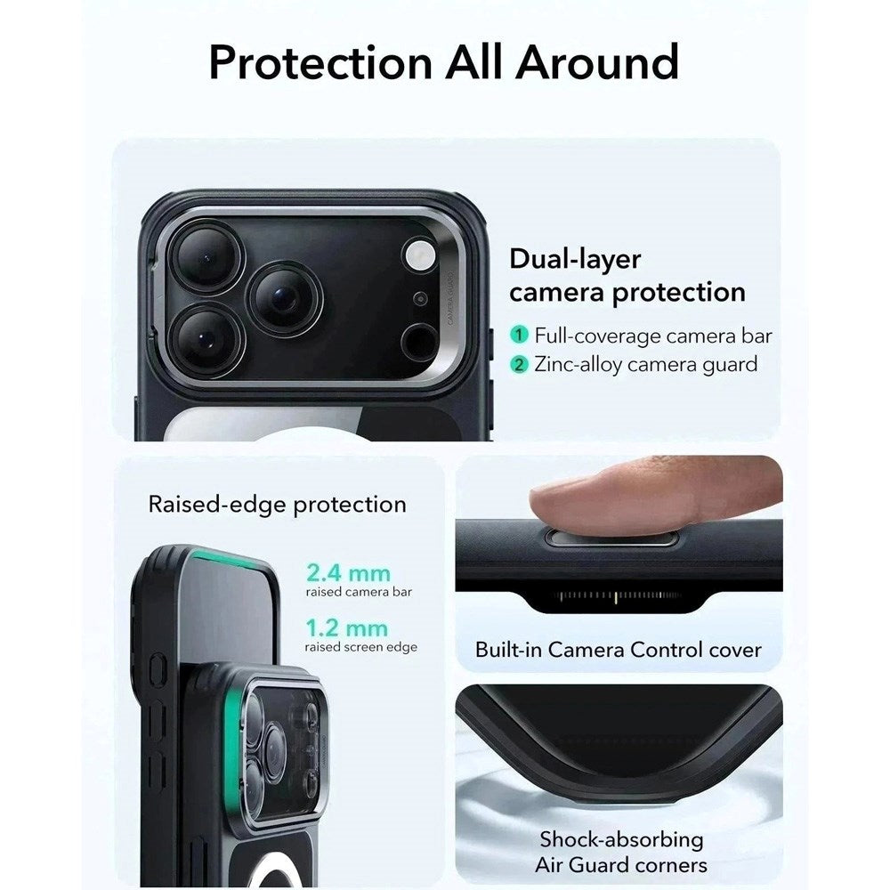 ESR iPhone 17 Pro Max Classic Hybrid Stash Case m. Kickstand - MagSafe Kompatibel - Gennemsigtig / Sort