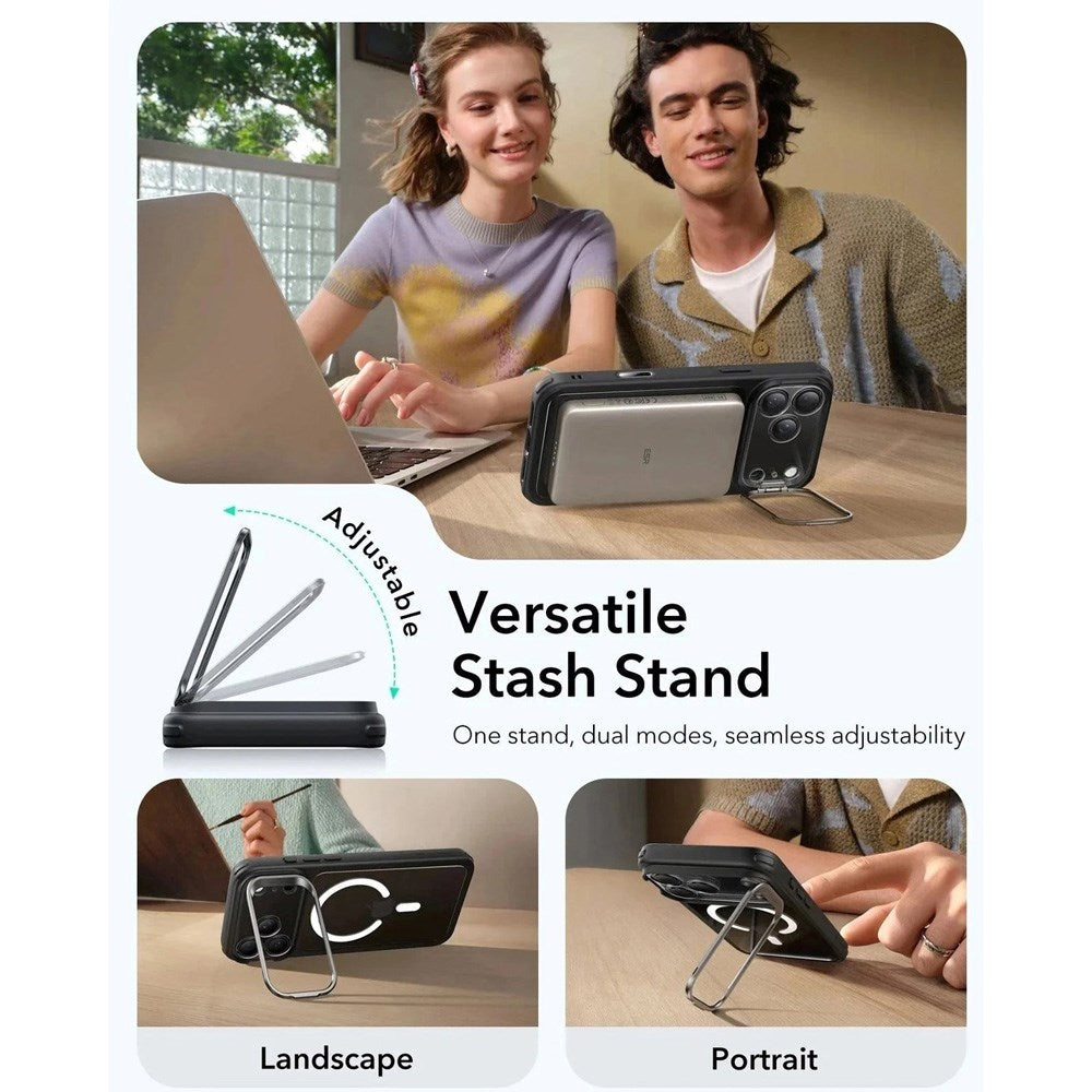ESR iPhone 17 Pro Max Classic Hybrid Stash Case m. Kickstand - MagSafe Kompatibel - Gennemsigtig / Sort
