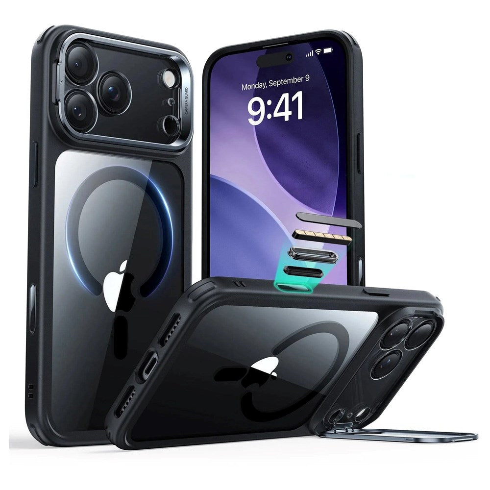 ESR iPhone 17 Pro Max Classic Hybrid Stash Case m. Kickstand - MagSafe Kompatibel - Gennemsigtig / Sort