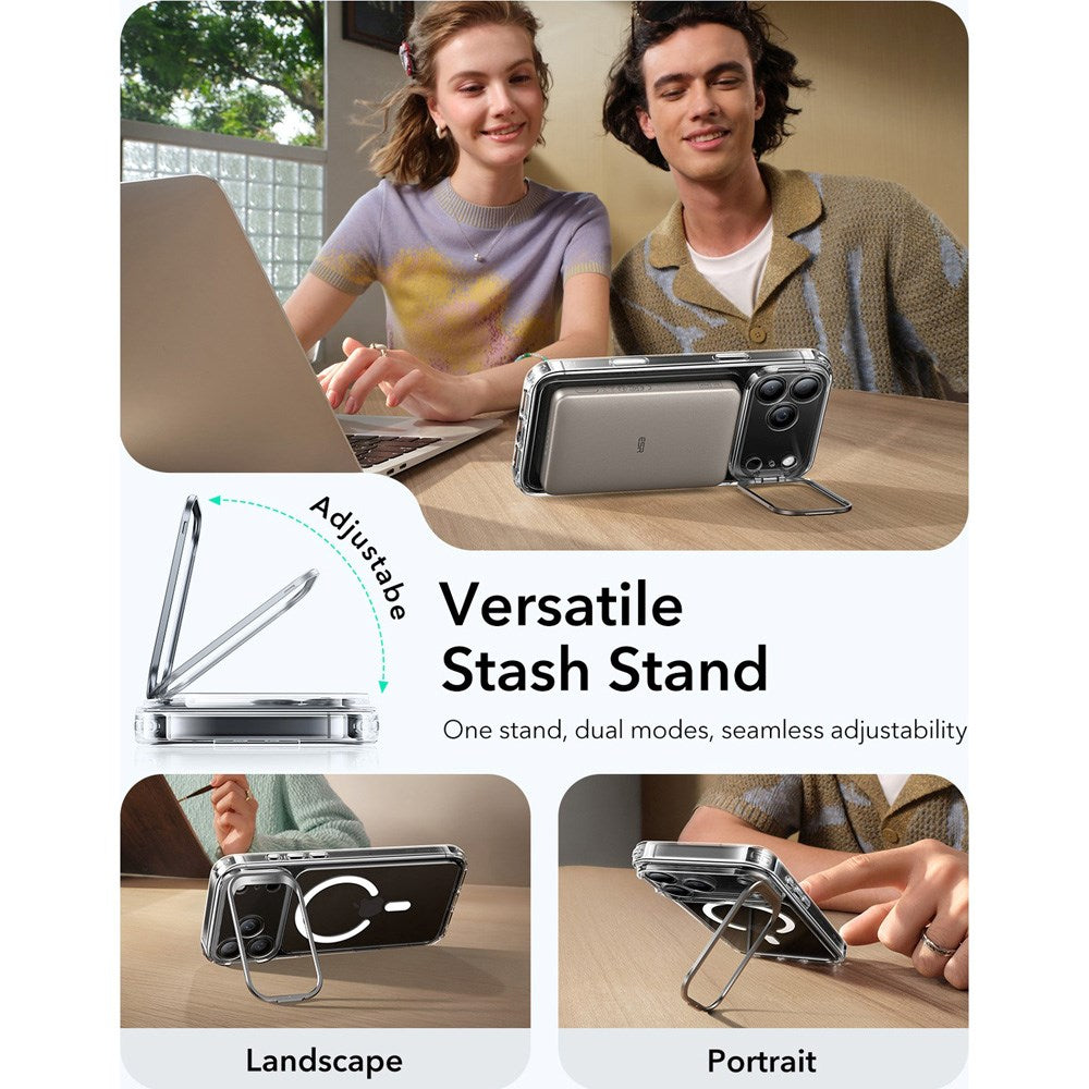 ESR iPhone 17 Pro Classic Hybrid Stash Case m. Kickstand - MagSafe Kompatibel - Gennemsigtig