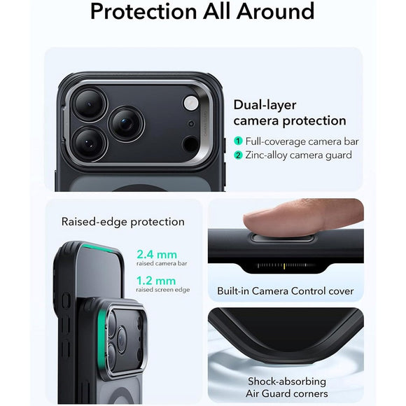 ESR iPhone 17 Pro Classic Hybrid Stash Case m. Kickstand - MagSafe Kompatibel - Mat Sort
