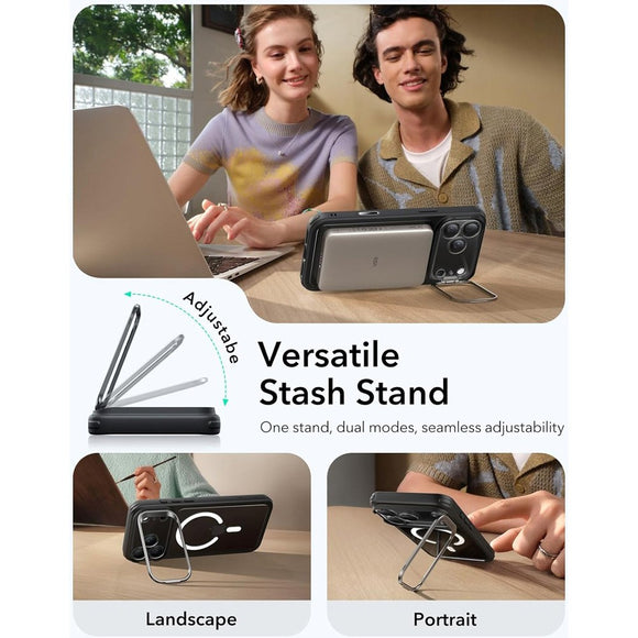 ESR iPhone 17 Pro Classic Hybrid Stash Case m. Kickstand - MagSafe Kompatibel - Gennemsigtig / Sort