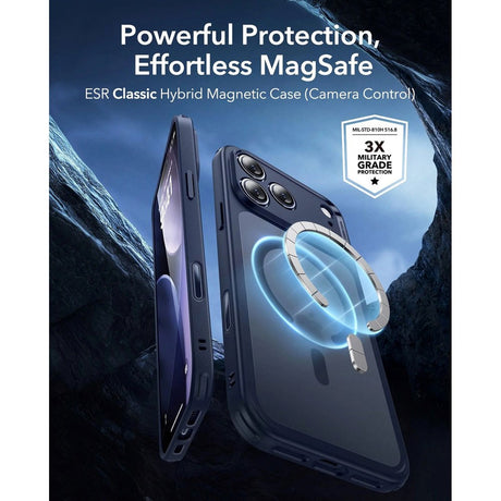 ESR iPhone 17 Pro Classic Hybrid Case m. Camera Control Knap - MagSafe Kompatibel - Mat Blå