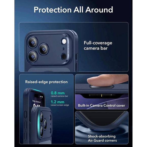 ESR iPhone 17 Pro Classic Hybrid Case m. Camera Control Knap - MagSafe Kompatibel - Mat Blå