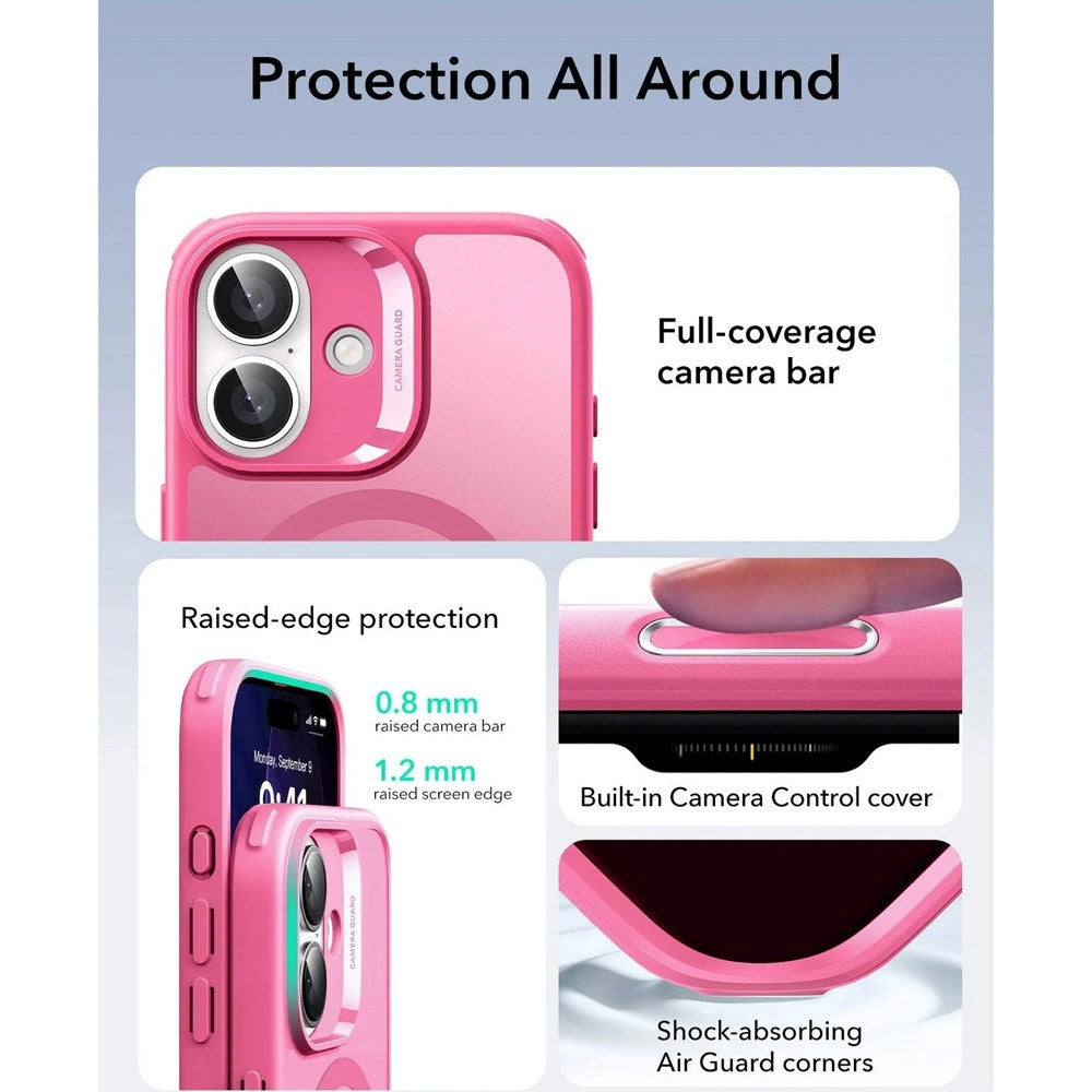 ESR iPhone 17 Classic Hybrid Case m. Camera Control Knap - MagSafe Kompatibel - Mat Lyserød