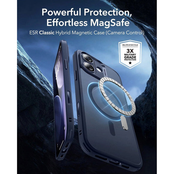 ESR iPhone 17 Classic Hybrid Case m. Camera Control Knap - MagSafe Kompatibel - Mat Blå