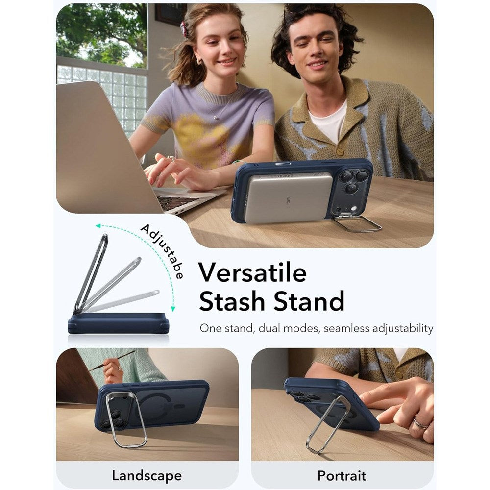 ESR iPhone 17 Pro Classic Hybrid Stash Case m. Kickstand - MagSafe Kompatibel - Mat Blå