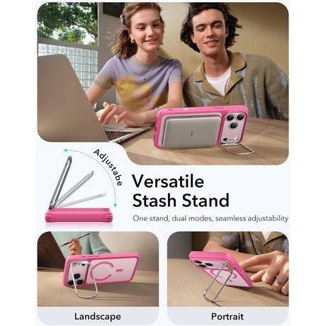 ESR iPhone 17 Pro Classic Hybrid Stash Case m. Kickstand - MagSafe Kompatibel - Mat Lyserød