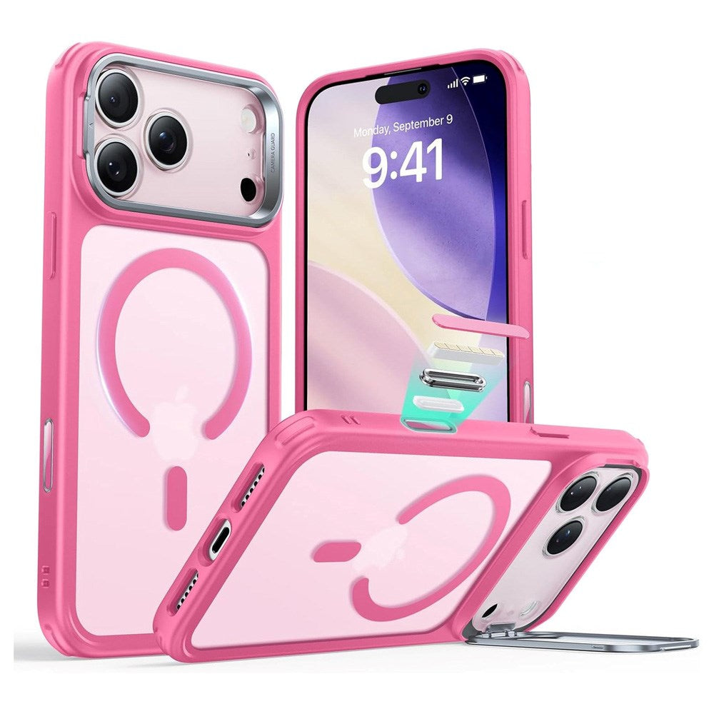 ESR iPhone 17 Pro Classic Hybrid Stash Case m. Kickstand - MagSafe Kompatibel - Mat Lyserød
