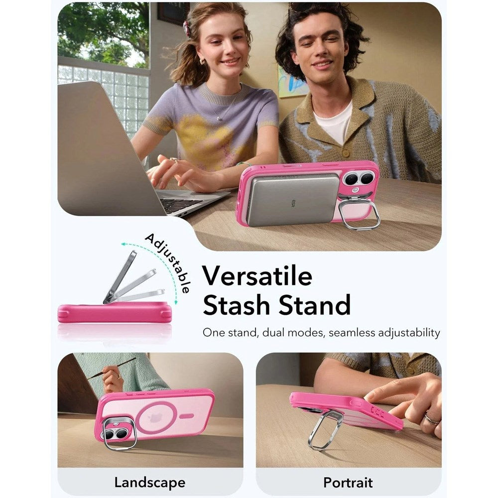 ESR iPhone 17 Classic Hybrid Stash Case m. Kickstand - MagSafe Kompatibel - Mat Lyserød