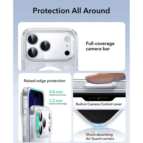 ESR iPhone 17 Pro Classic Hybrid Case m. Camera Control Knap - MagSafe Kompatibel - Gennemsigtig / Glimmer