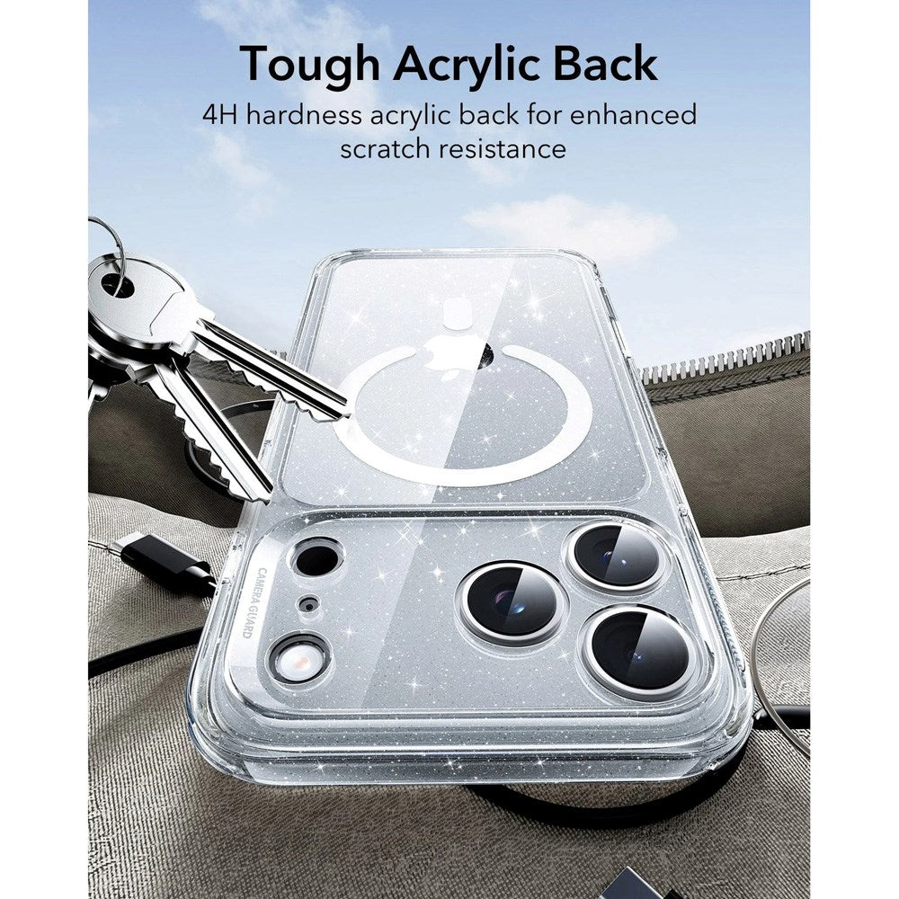 ESR iPhone 17 Pro Classic Hybrid Case m. Camera Control Knap - MagSafe Kompatibel - Gennemsigtig / Glimmer