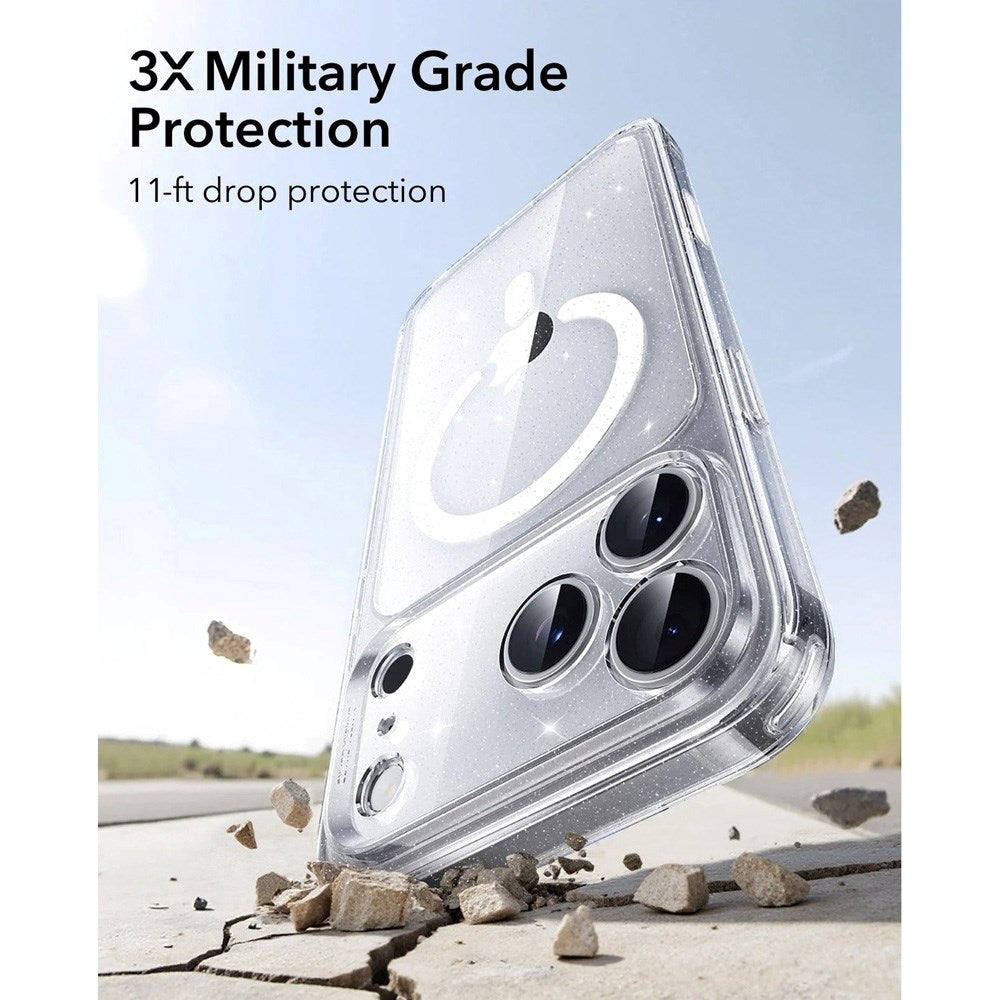 ESR iPhone 17 Pro Classic Hybrid Case m. Camera Control Knap - MagSafe Kompatibel - Gennemsigtig / Glimmer