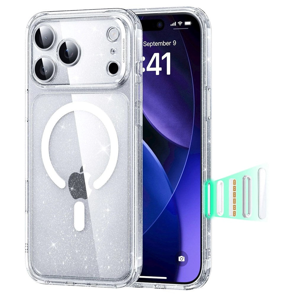 ESR iPhone 17 Pro Classic Hybrid Case m. Camera Control Knap - MagSafe Kompatibel - Gennemsigtig / Glimmer