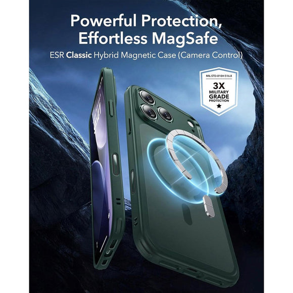 ESR iPhone 17 Pro Classic Hybrid Case m. Camera Control Knap - MagSafe Kompatibel - Mat Grøn