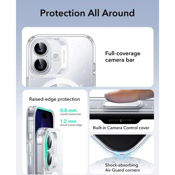ESR iPhone 17 Classic Hybrid Case m. Camera Control Knap - MagSafe Kompatibel - Gennemsigtig / Glimmer