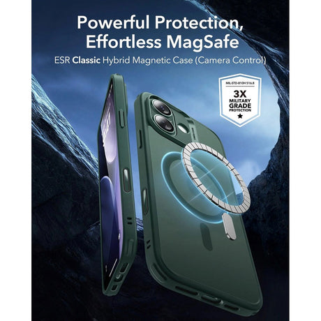 ESR iPhone 17 Classic Hybrid Case m. Camera Control Knap - MagSafe Kompatibel - Mat Grøn