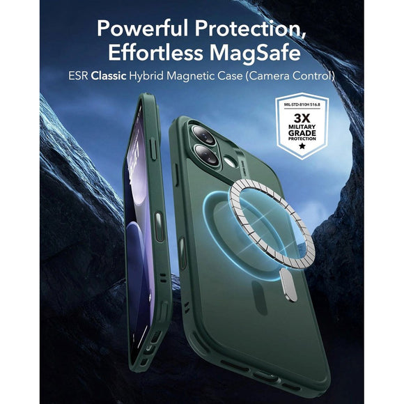 ESR iPhone 17 Classic Hybrid Case m. Camera Control Knap - MagSafe Kompatibel - Mat Grøn