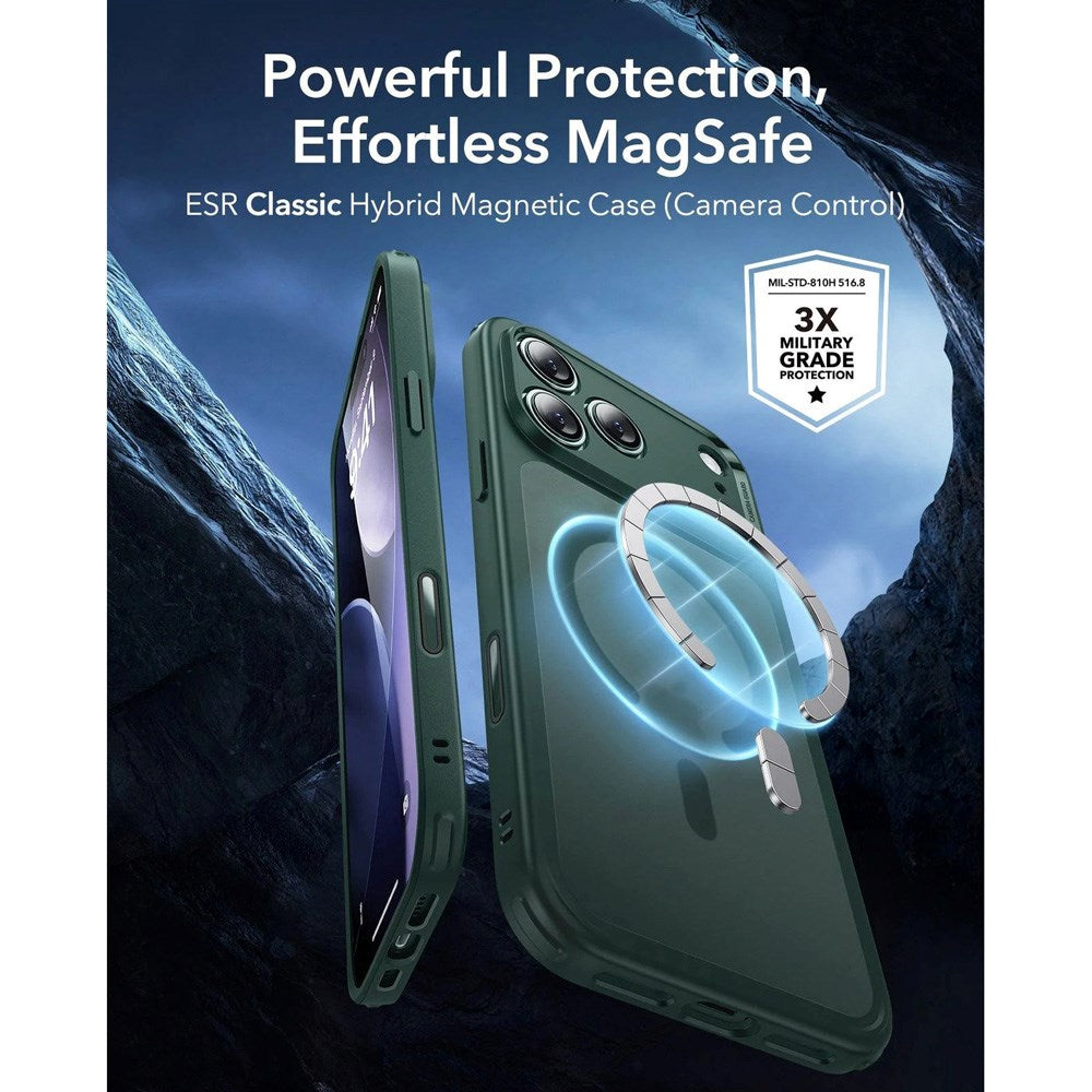 ESR iPhone 17 Pro Max Classic Hybrid Case m. Camera Control Knap - MagSafe Kompatibel - Mat Grøn