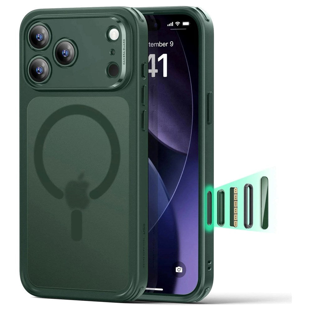 ESR iPhone 17 Pro Max Classic Hybrid Case m. Camera Control Knap - MagSafe Kompatibel - Mat Grøn