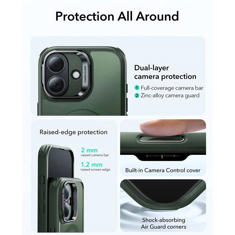 ESR iPhone 17 Classic Hybrid Stash Case m. Kickstand - MagSafe Kompatibel - Mat Grøn