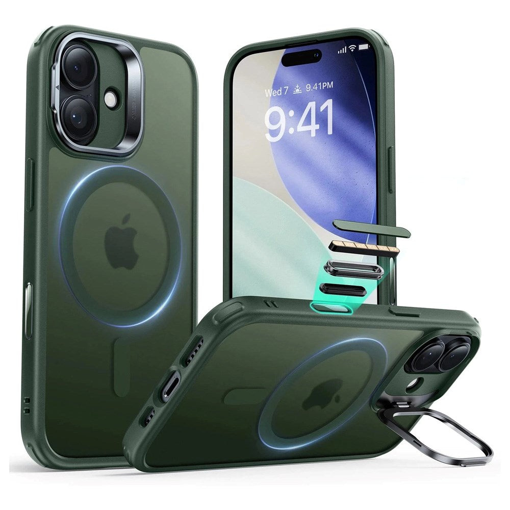 ESR iPhone 17 Classic Hybrid Stash Case m. Kickstand - MagSafe Kompatibel - Mat Grøn