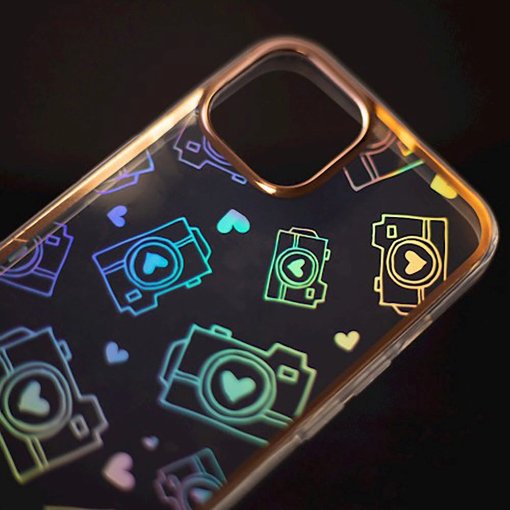 iPhone 13 Pro Hybrid Plastik Cover m. Holografisk Print - Kamera Motiv - Gennemsigtig