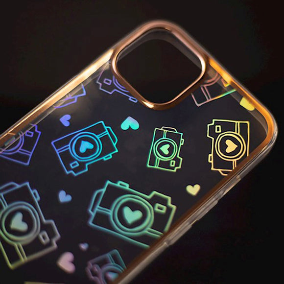 iPhone 13 Pro Hybrid Plastik Cover m. Holografisk Print - Kamera Motiv - Gennemsigtig