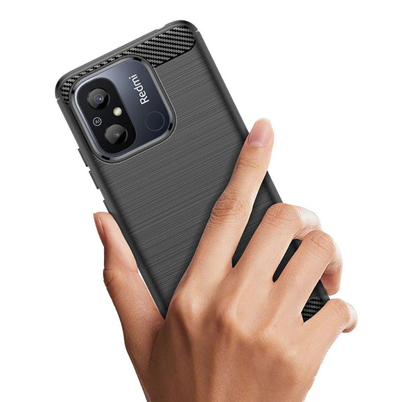 Xiaomi Redmi 12C Tech-Protect Fleksibelt Plastik Carbon Cover - Sort