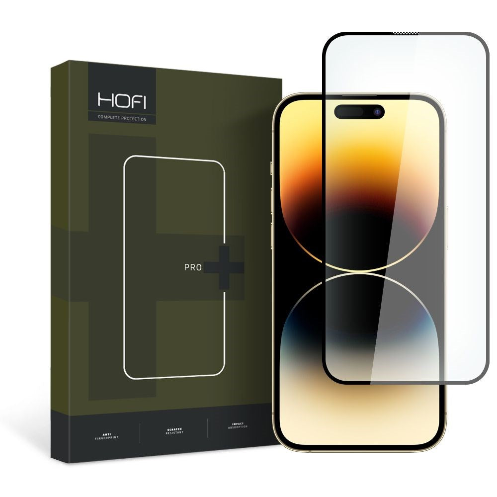 iPhone 15 Hofi Glass Pro+ Hærdet Glas Skærmbeskyttelse - Case Friendly - Sort Kant