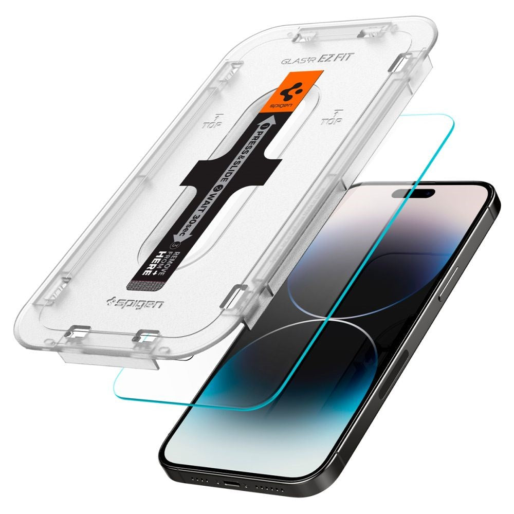 iPhone 14 Pro Spigen EZ Fit Glas.tR Skærmbeskyttelse - 2 stk. - Case Friendly - Gennemsigtig