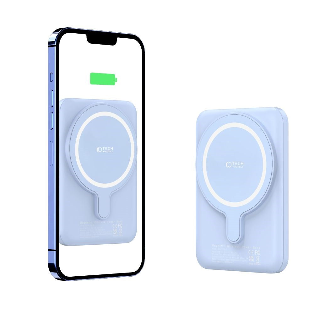 Tech-Protect LifeMag Trådløs & Magnetisk Powerbank 5000 mAh - MagSafe Kompatibel - Blå