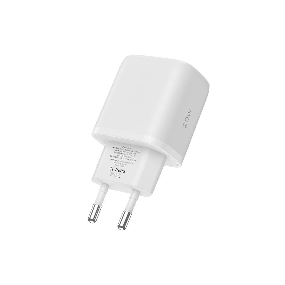 Tech-Protect PD 20W Vægoplader m. 1 x USB-C & 1 x USB-A - Hvid