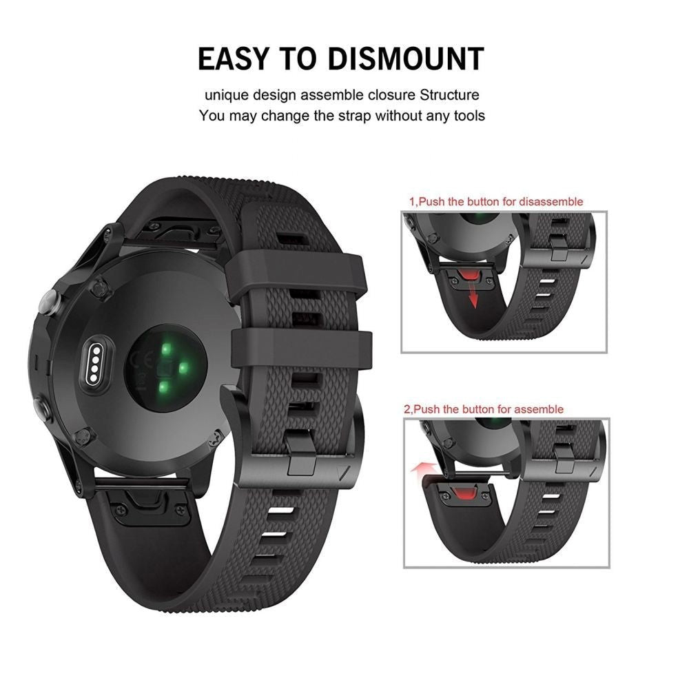 Universal Garmin 26mm QuickFit Rem Tech-Protect Smooth Silikone Rem - Sort