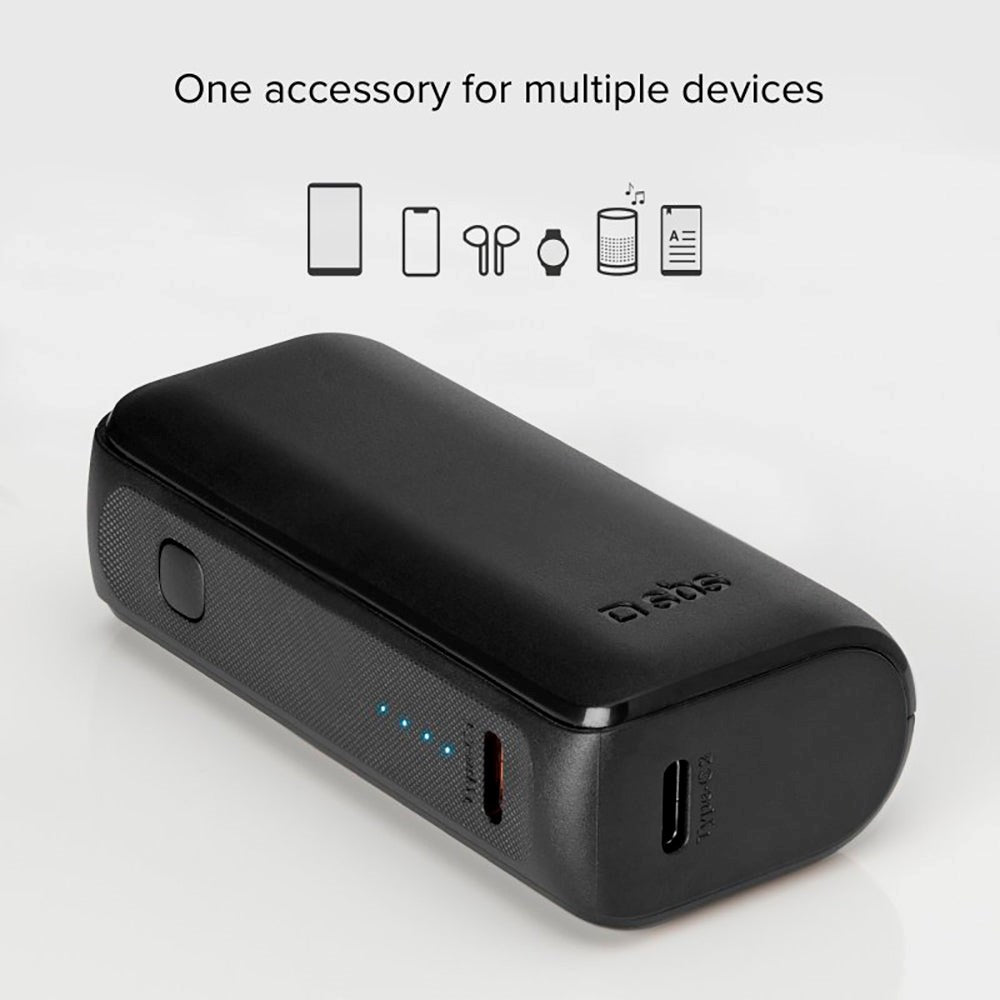 SBS NanoTube Powerbank 10W m. USB-A & USB-C - 5.000 mAh - Sort