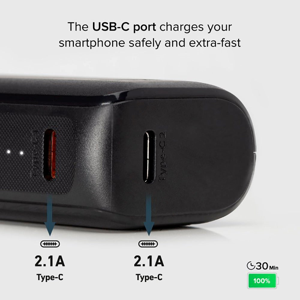 SBS NanoTube Powerbank 10W m. USB-A & USB-C - 5.000 mAh - Sort