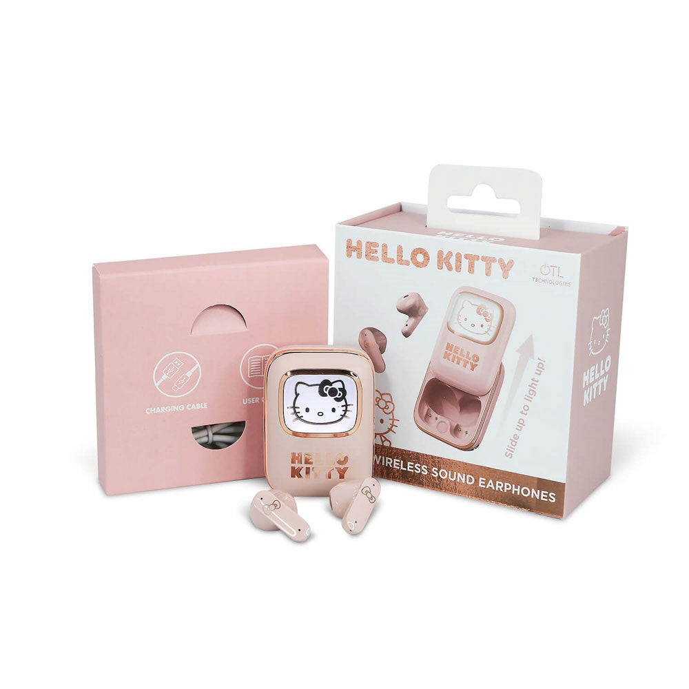 Hello Kitty OTL True Wireless In-Ear Headset m. Skub-Op Opladningsetui - Lyserød
