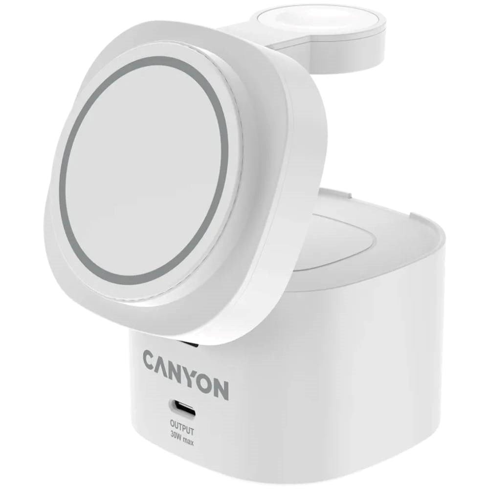 Canyon WCS-205 15W Qi2 2-i-1 Trådløs Oplader - MagSafe Kompatibel - Hvid