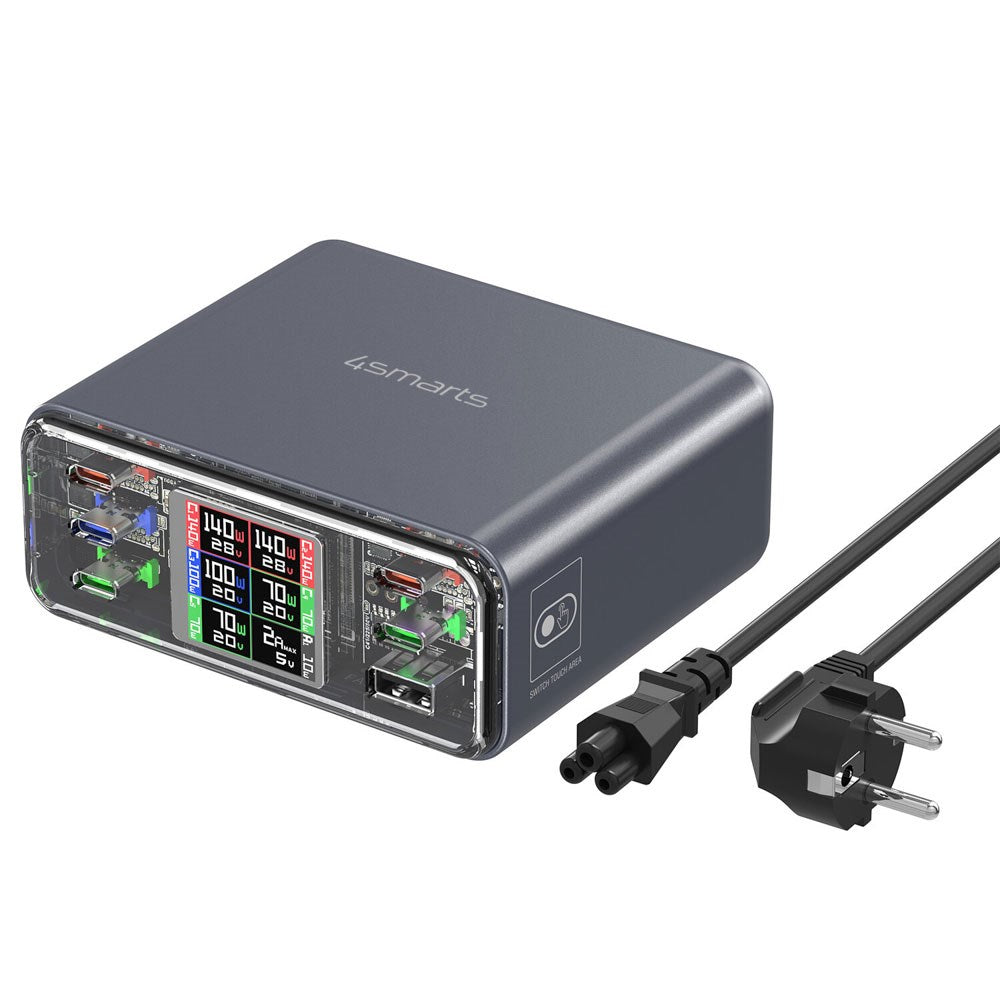 4smarts Lucid GaN DIY Bordoplader - 360W / 5x USB-C & 1x USB-A - Grå