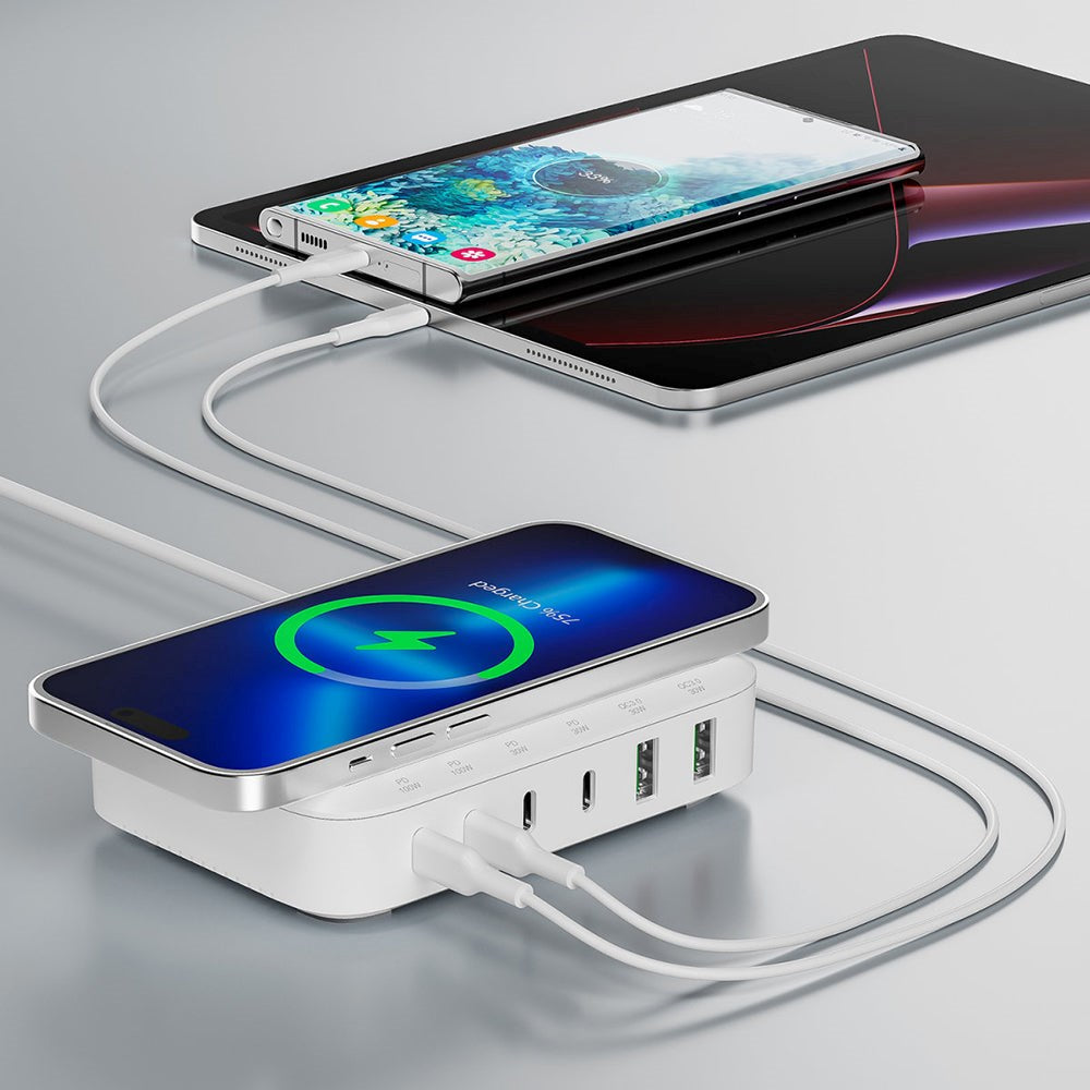 4smarts 7-in-1 Charging Station m. Trådløs Opladning, PD & PPS 100W - Hvid