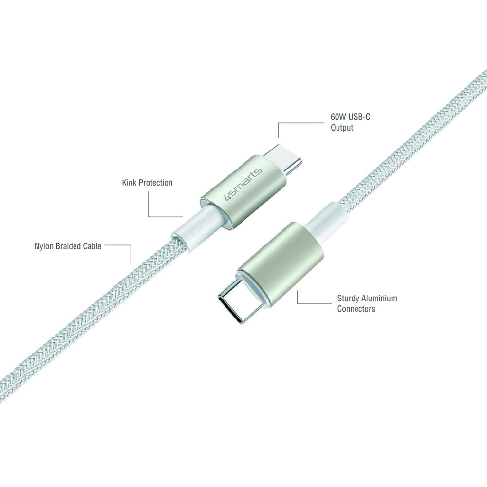4smarts USB-C til USB-C PremiumCord 60W - 3x USB-C til USB-C Kabel m. USB-C Adapter & Forlænger - Hvid
