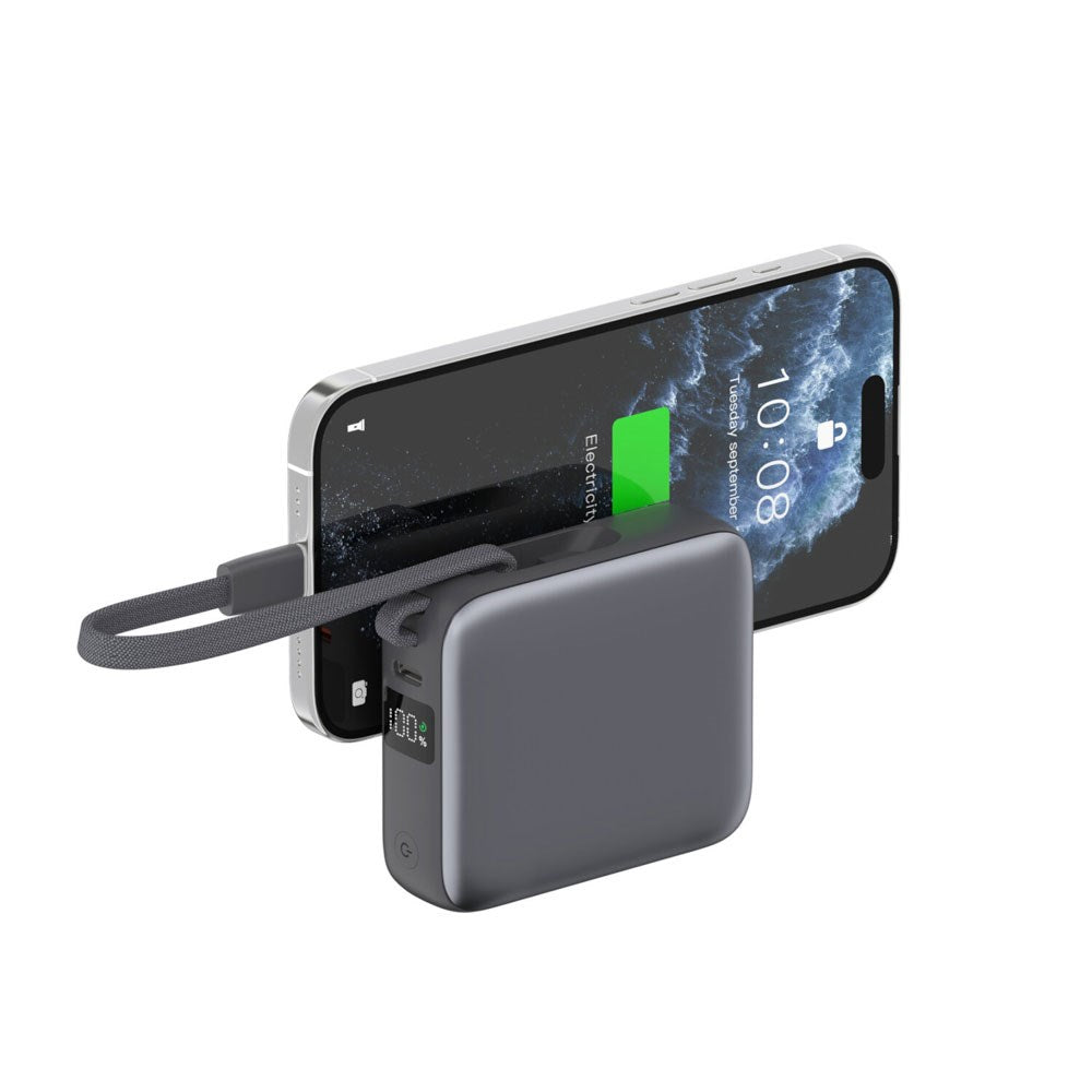 4smarts Pocket Dual Cord 22.5W PowerBank m. Indbygget USB-C Kabel - 10.000 mAh - Space Grey
